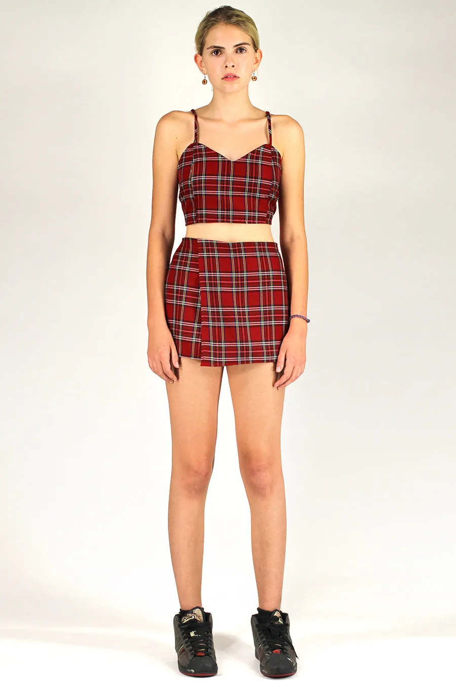 Adjustable Cami Top and Skorts - Red Plaid