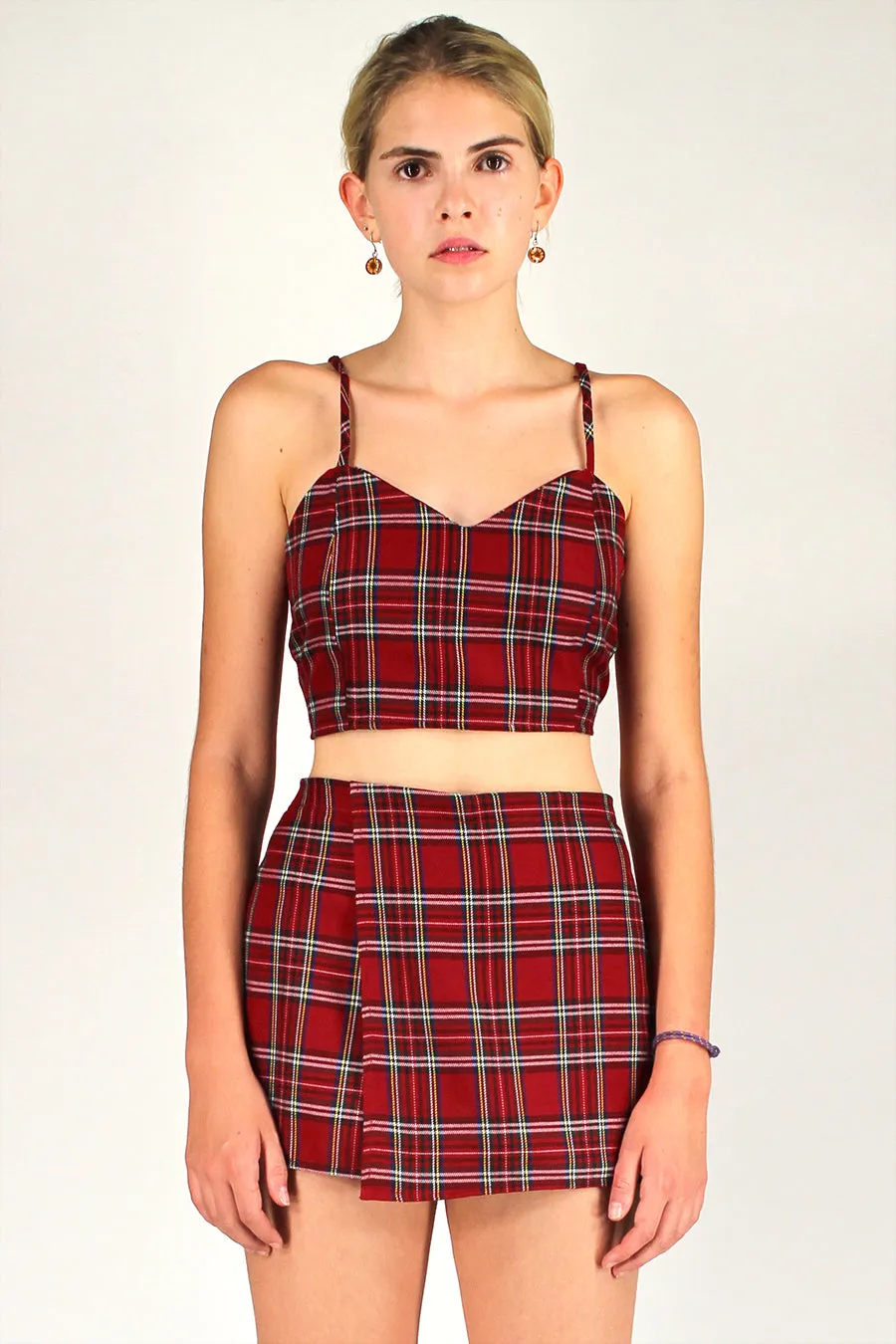 Adjustable Cami Top and Skorts - Red Plaid