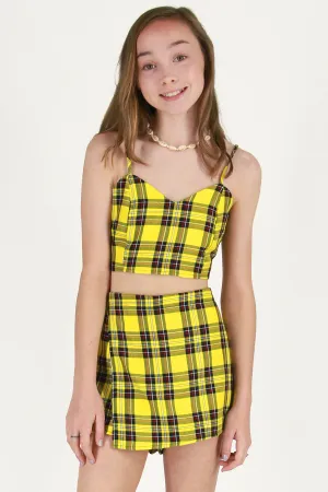 Adjustable Cami Top and Skorts - Yellow Plaid