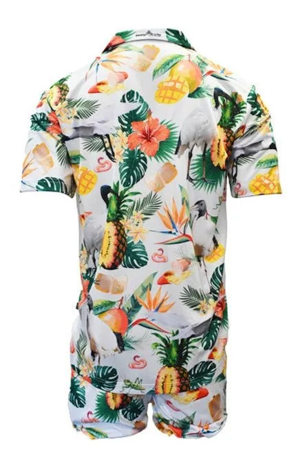 Adult Short Sleeve Sun Safe Hawaiian Shirt - Bin Chicken White