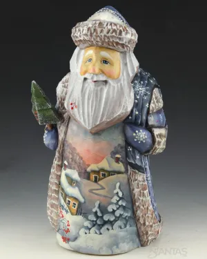 Blue Scenic Sunrise Santa with Toy Bag