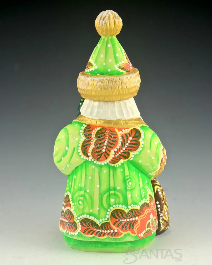 Bright Green Russian Santa with mini Tree 6 inches