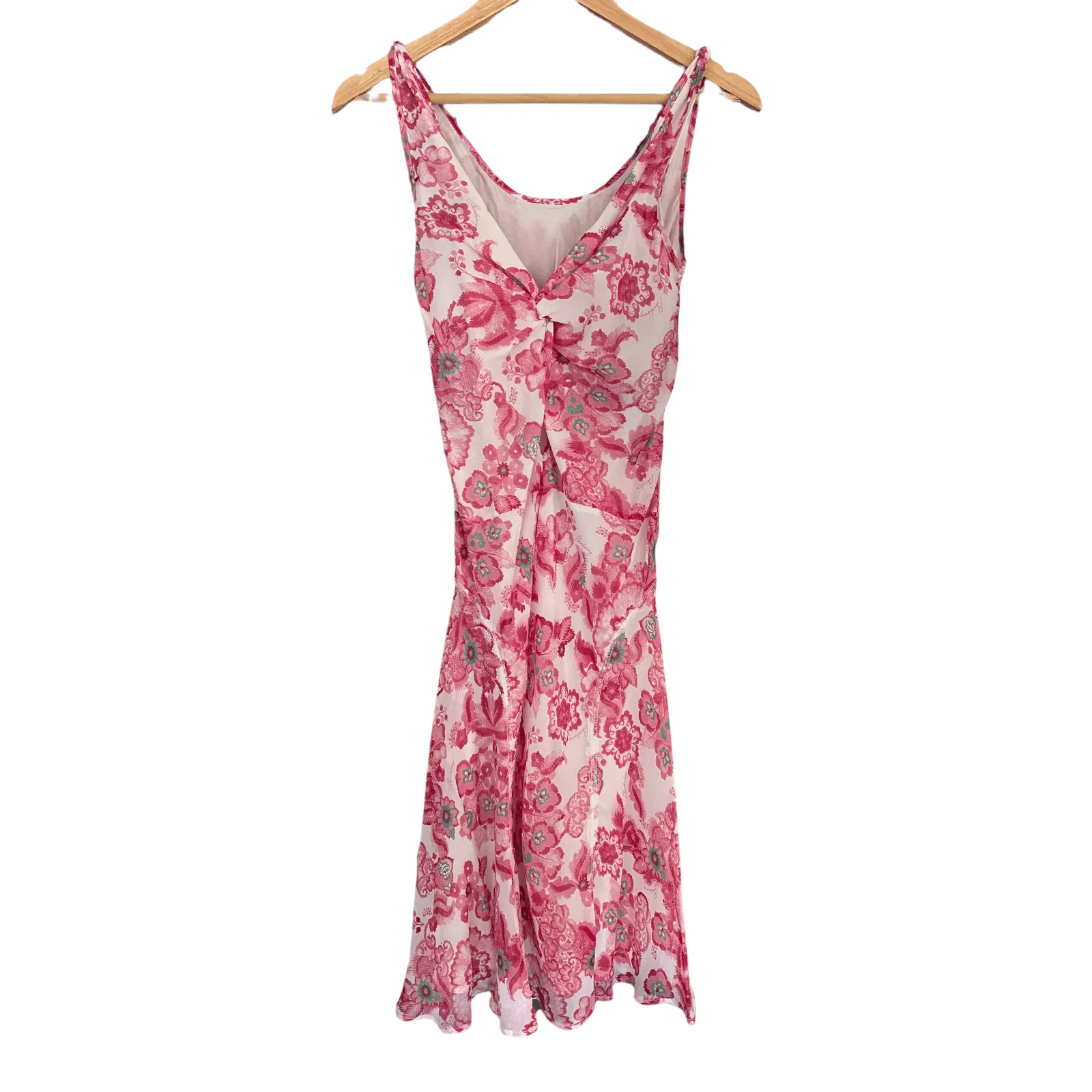 Burberry Pink Floral 100% Silk Summer Dress with Satin Belt Size 10