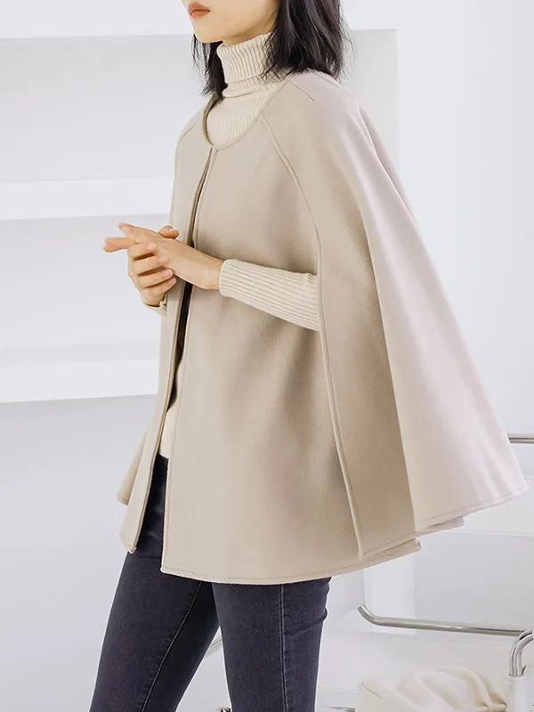 Casual Loose Solid Color Round-Neck Cape Outerwear