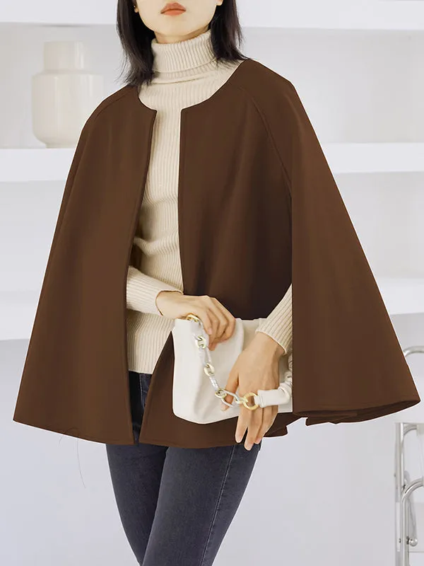 Casual Loose Solid Color Round-Neck Cape Outerwear