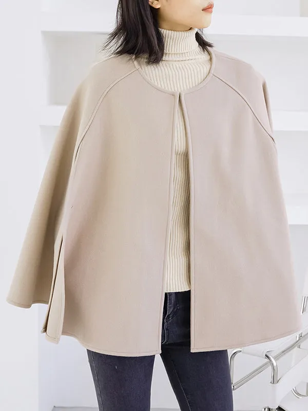 Casual Loose Solid Color Round-Neck Cape Outerwear