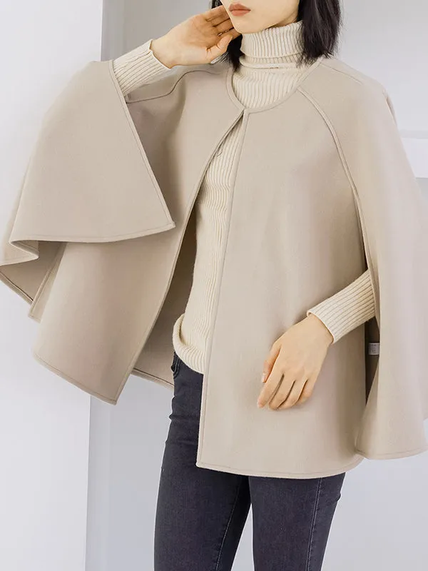 Casual Loose Solid Color Round-Neck Cape Outerwear