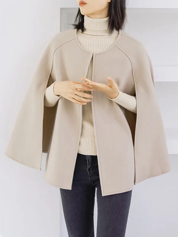 Casual Loose Solid Color Round-Neck Cape Outerwear