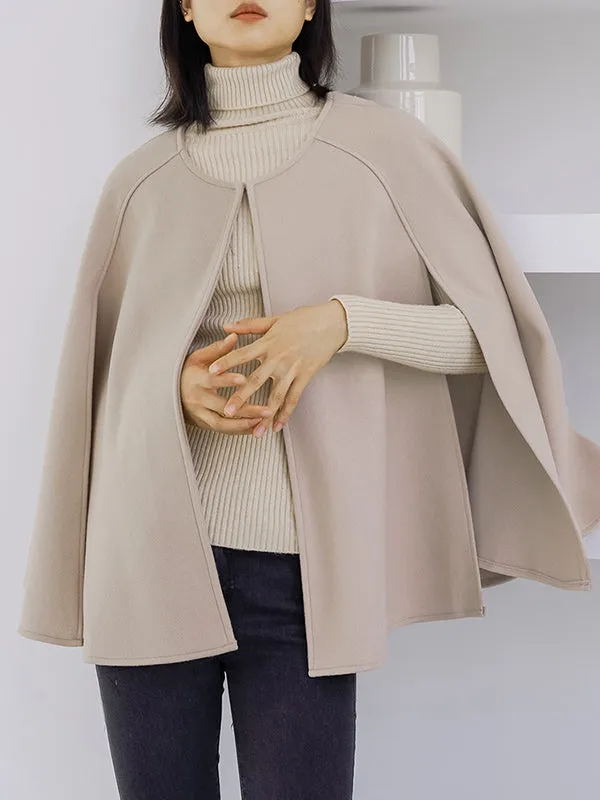 Casual Loose Solid Color Round-Neck Cape Outerwear