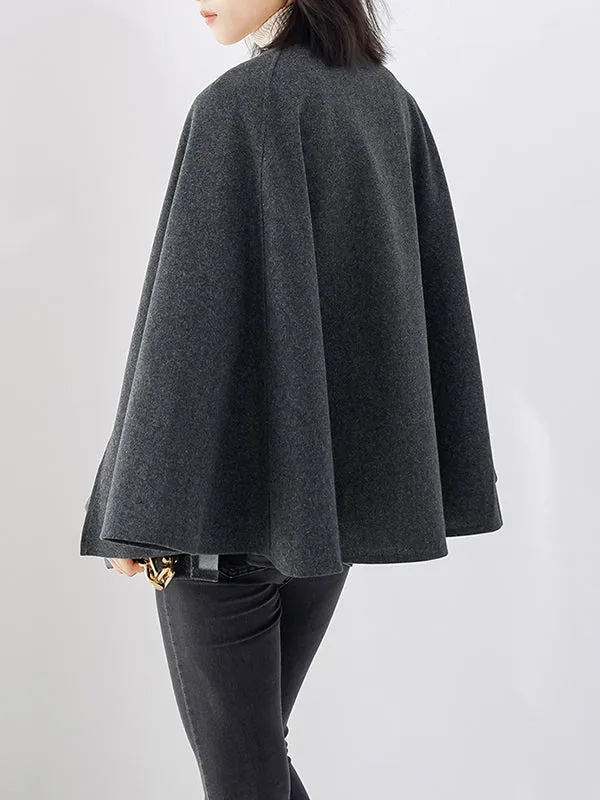 Casual Loose Solid Color Round-Neck Cape Outerwear