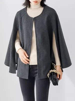 Casual Loose Solid Color Round-Neck Cape Outerwear