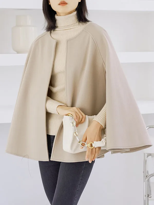 Casual Loose Solid Color Round-Neck Cape Outerwear