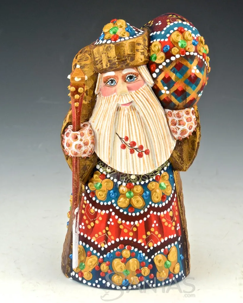 Colorful and Textured Santa with Toy Bag Russian Santa Claus Carving