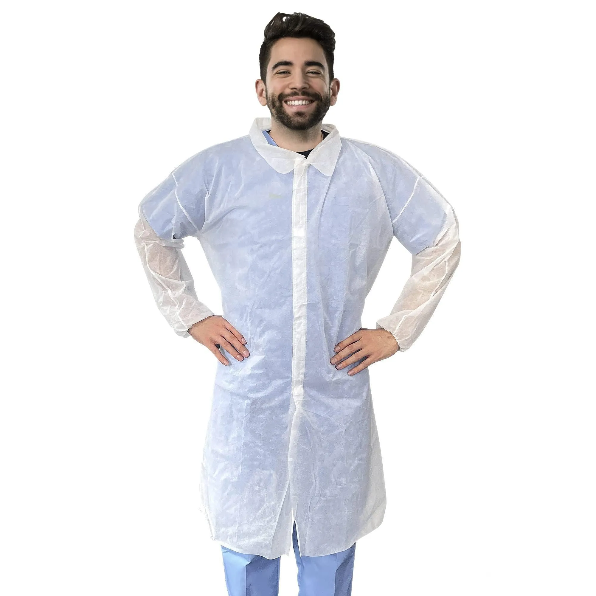 Disposable Lab Coat Large Size 35 GSM PP White Lab Jacket for Adults 1 Pack