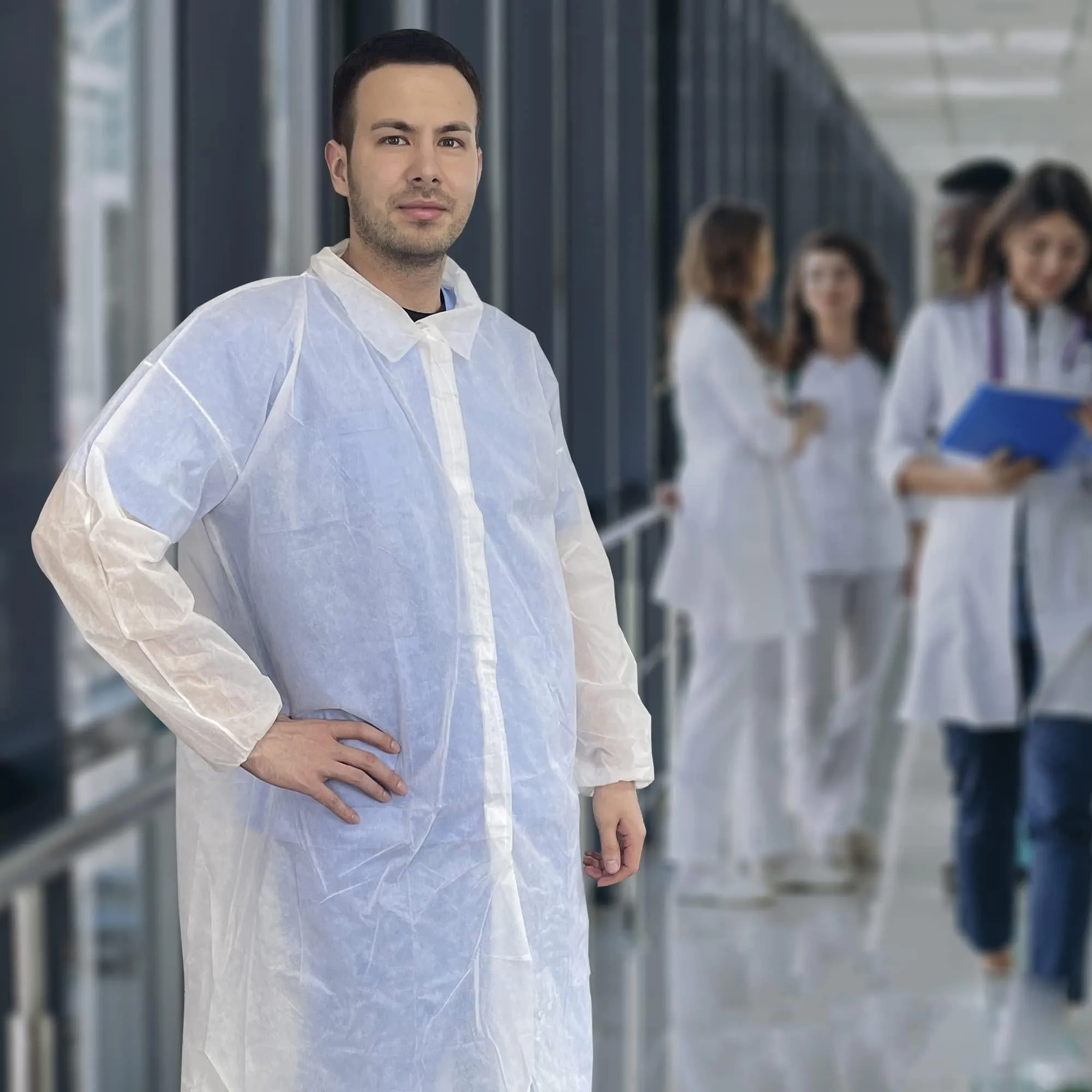 Disposable Lab Coat Large Size 35 GSM PP White Lab Jacket for Adults 1 Pack