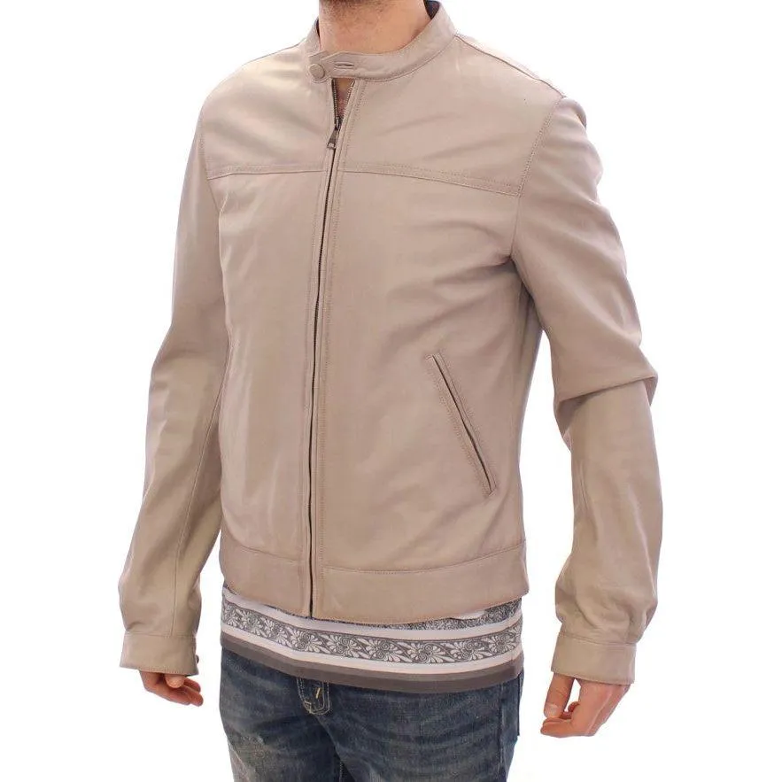 Dolce & Gabbana Elegant Beige Leather Lambskin Jacket