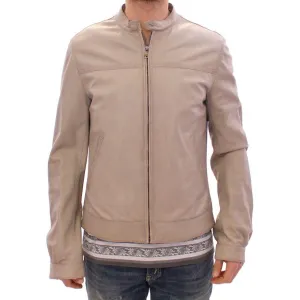 Dolce & Gabbana Elegant Beige Leather Lambskin Jacket