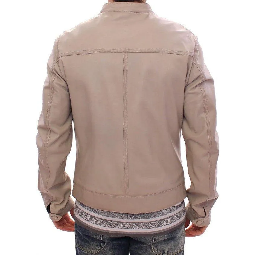 Dolce & Gabbana Elegant Beige Leather Lambskin Jacket