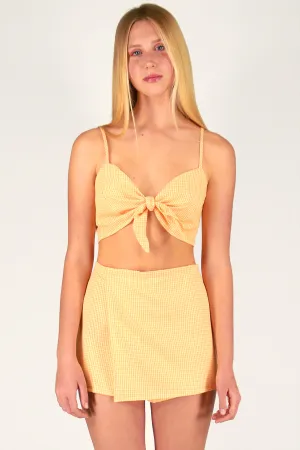 Front Tie Bralette and Skorts - Orange Gingham