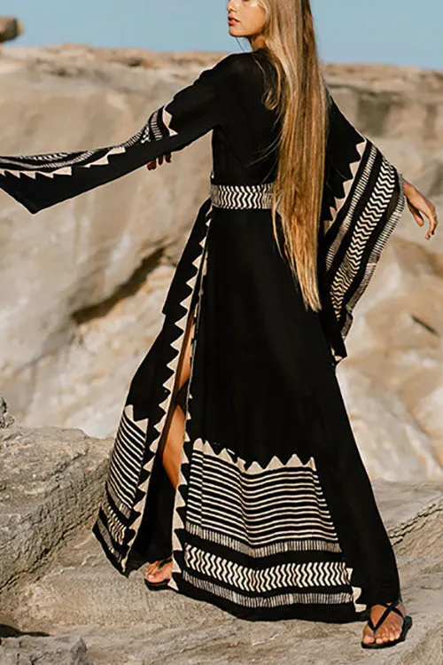 Geometry V Neck Bat Maxi Dress