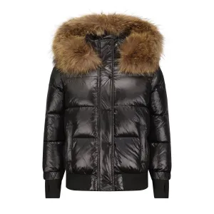 GIRLS BOMBER-BLACK-Natural Fur