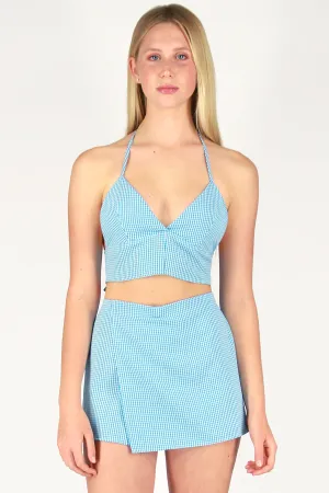 Halter Bralette and Skorts - Baby Blue Gingham