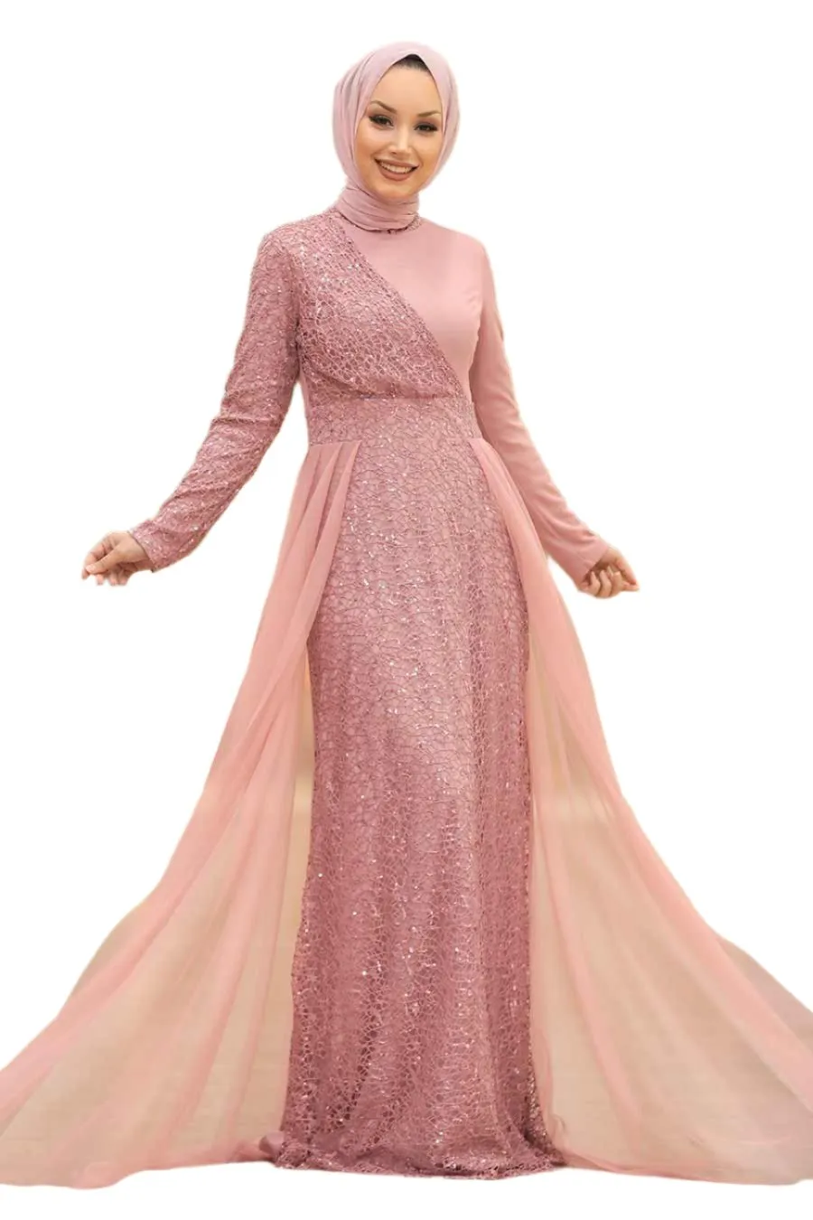 Hayati Lace With Chiffon Overlay Gown