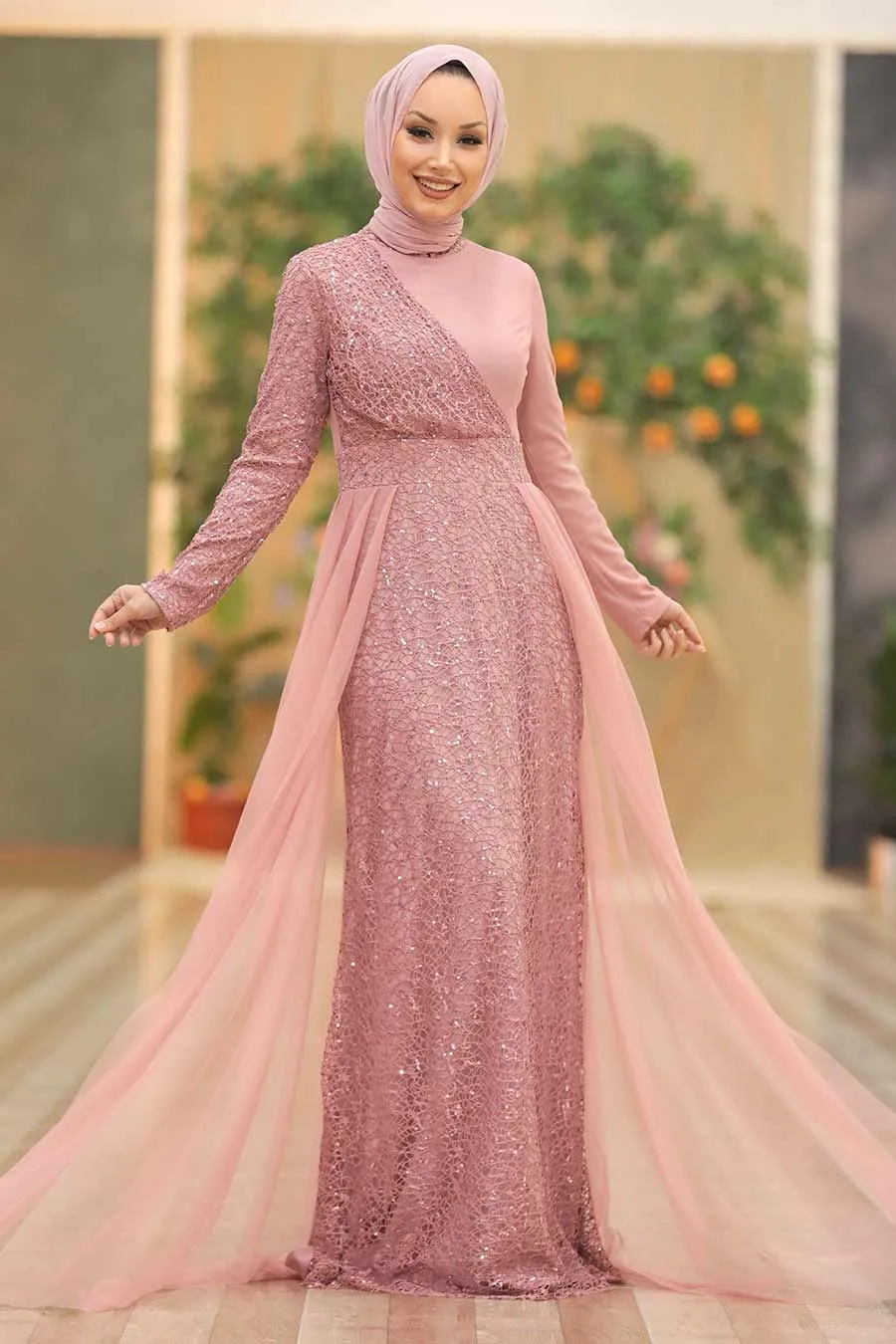 Hayati Lace With Chiffon Overlay Gown