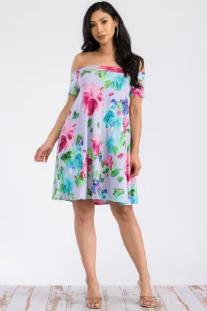 HH511R-FLOWER - OFF THE SHOULDER DRESS