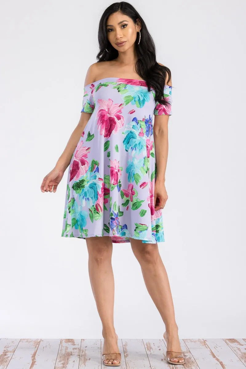 HH511R-FLOWER - OFF THE SHOULDER DRESS