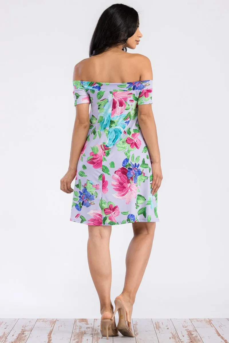 HH511R-FLOWER - OFF THE SHOULDER DRESS