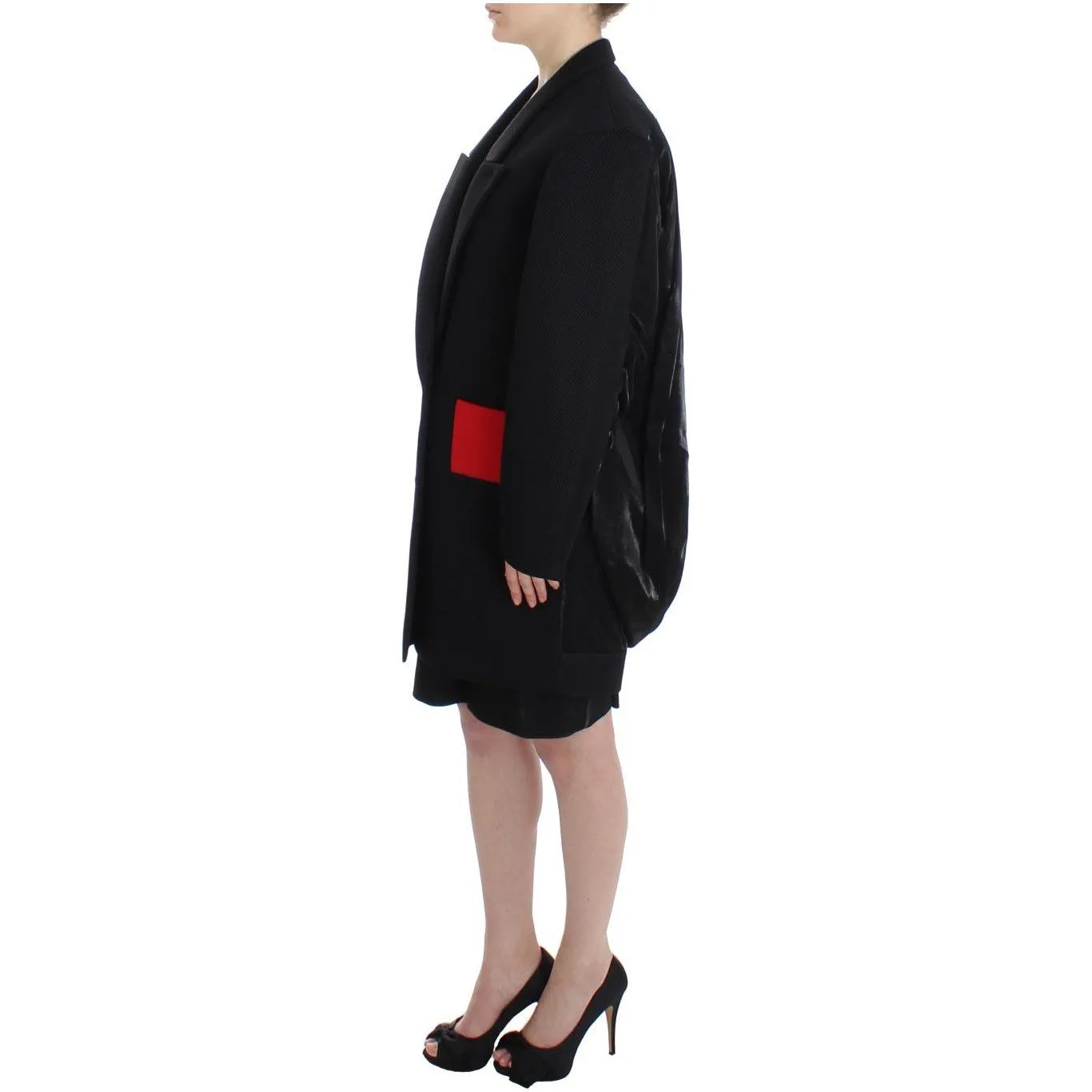 KAALE SUKTAE Elegant Draped Long Coat in Black with Red Accents