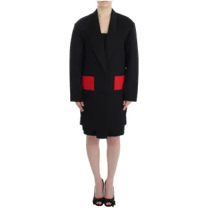 KAALE SUKTAE Elegant Draped Long Coat in Black with Red Accents