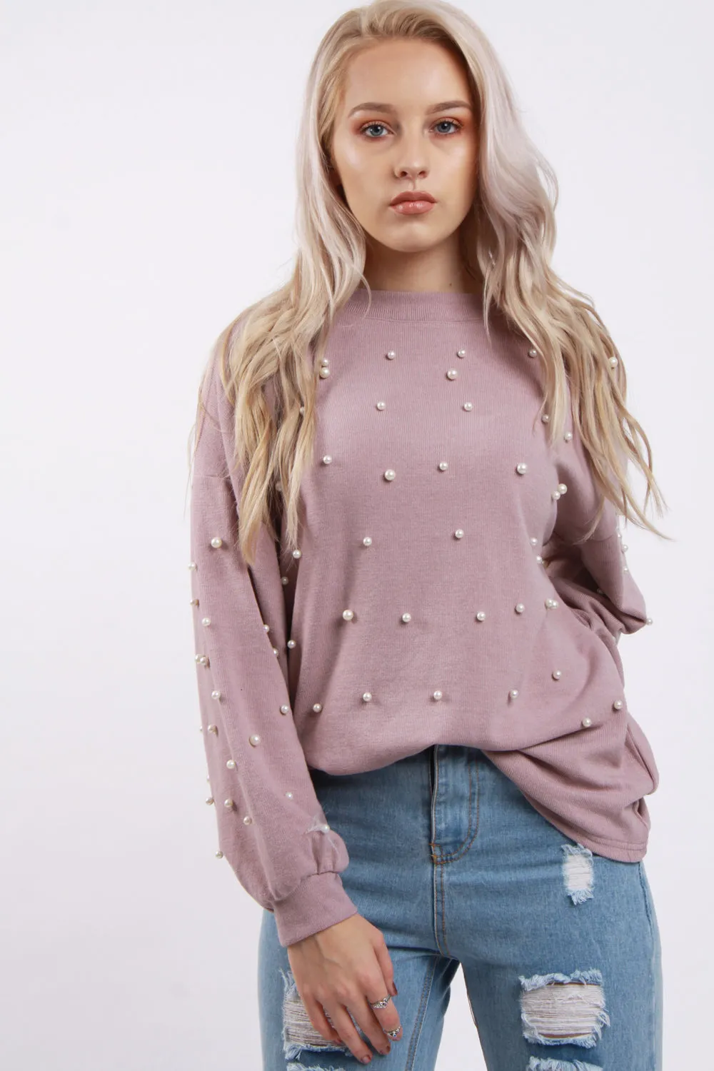 Knitted Jumper Top with Pearl