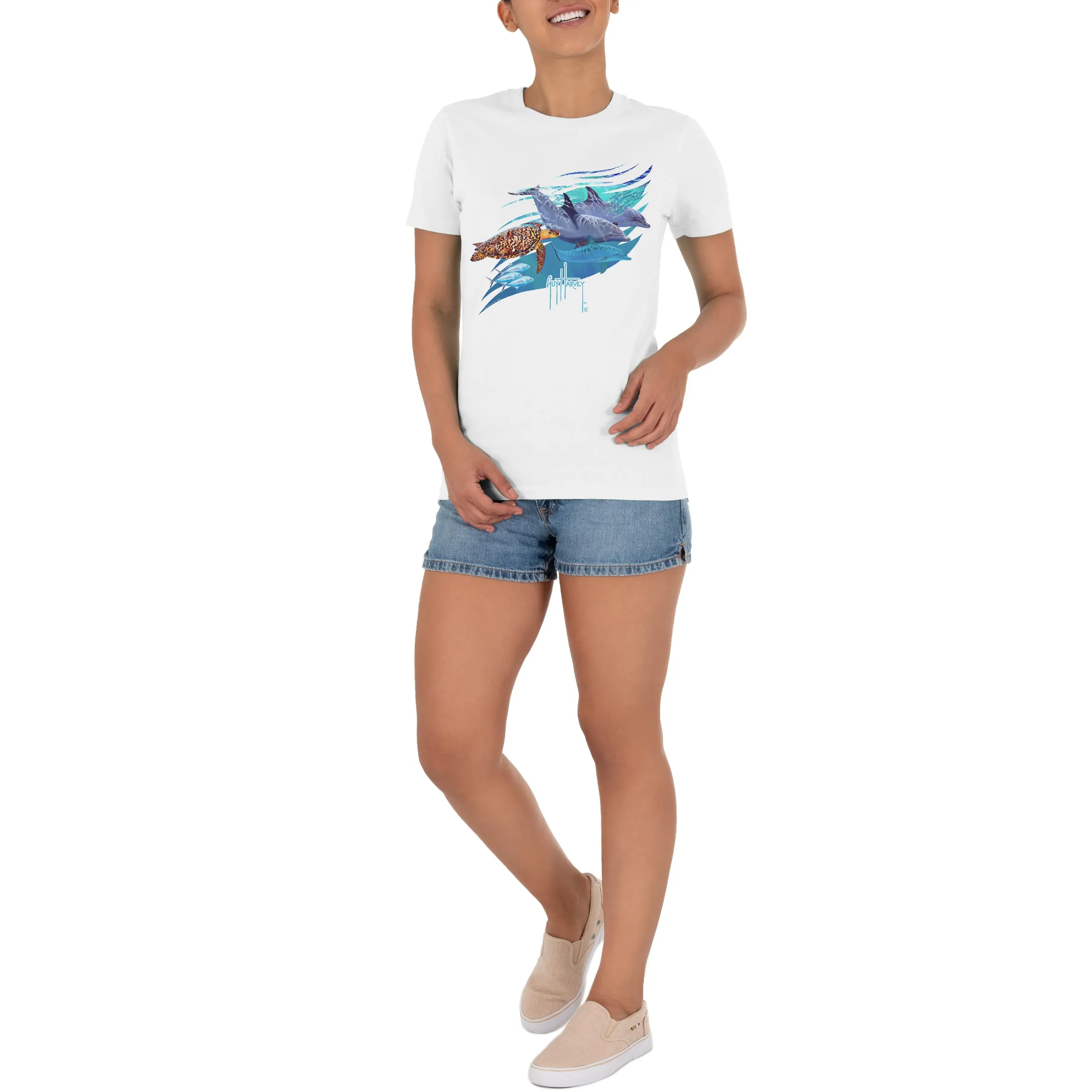 Ladies A Friend's Swim Short Sleeve White T-Shirt