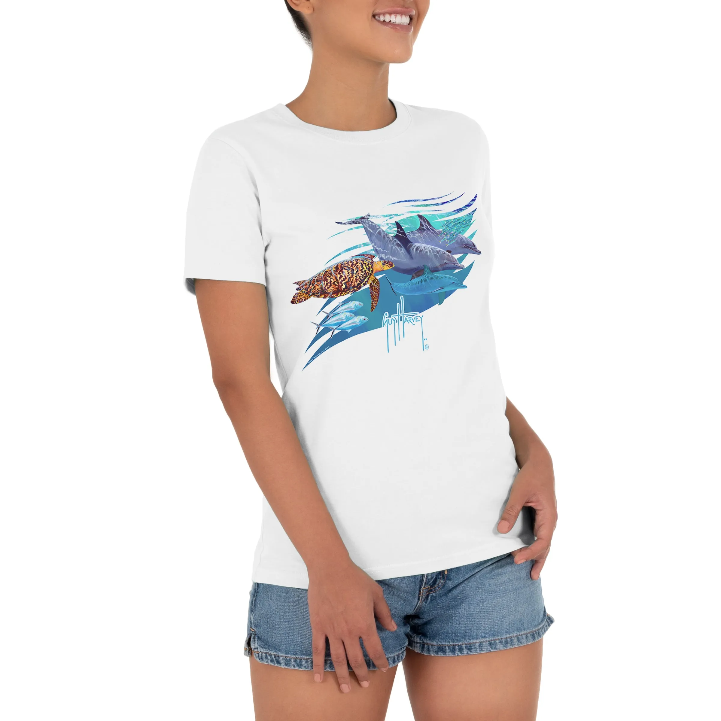 Ladies A Friend's Swim Short Sleeve White T-Shirt