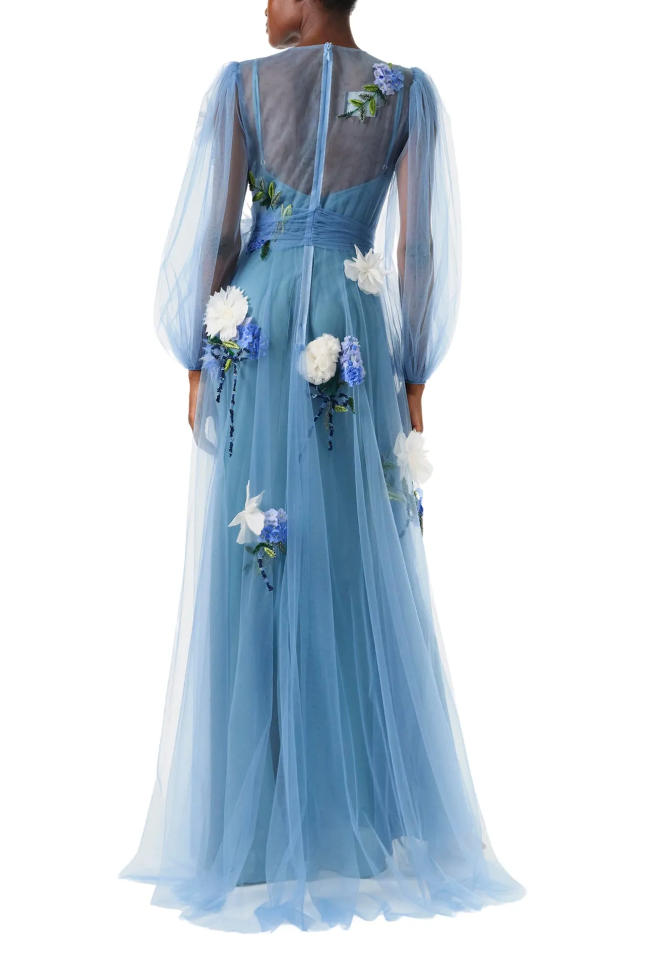 Long Sleeve Embroidered Tulle Gown