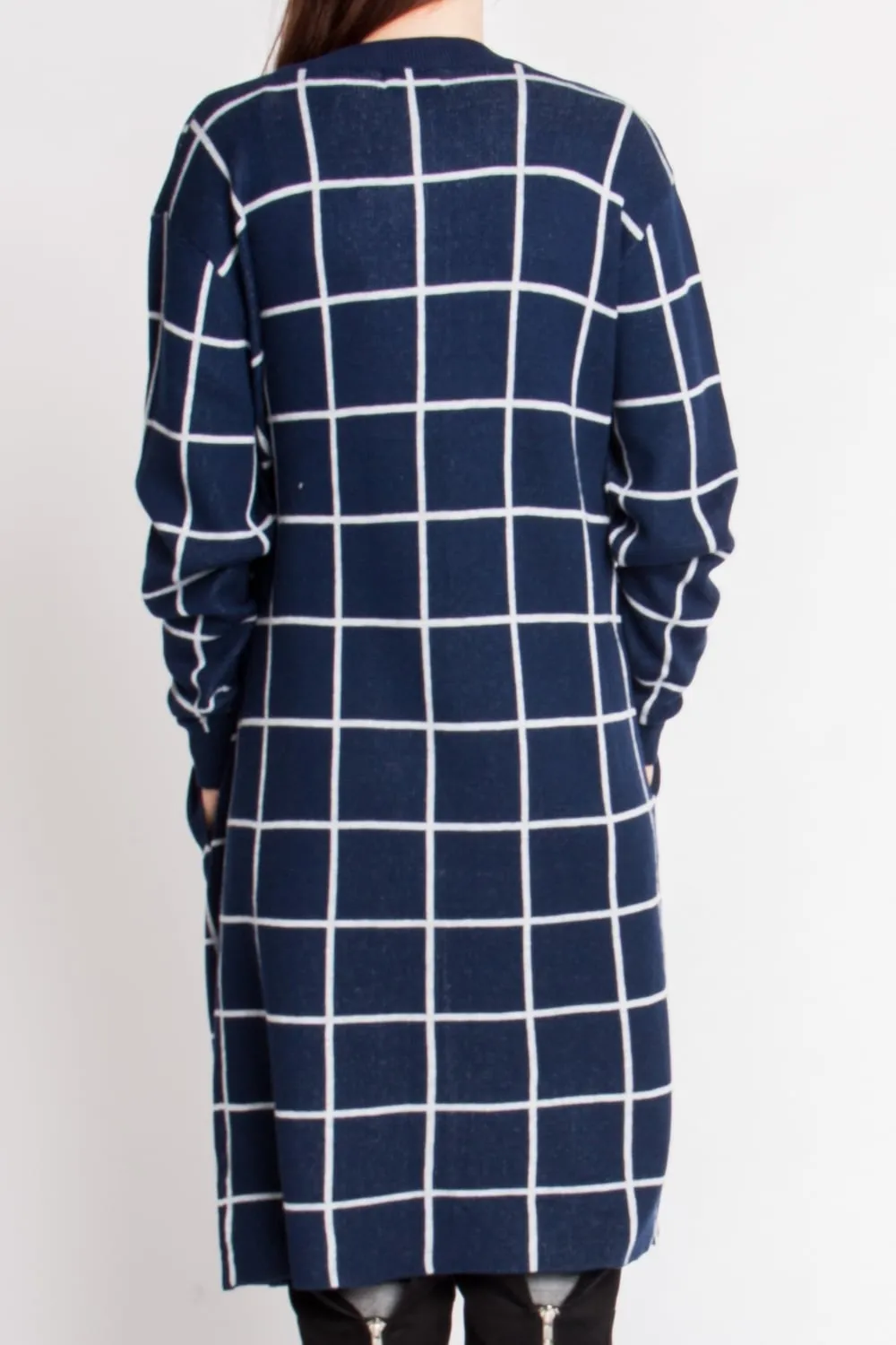 Longline Grid Check Cardigan