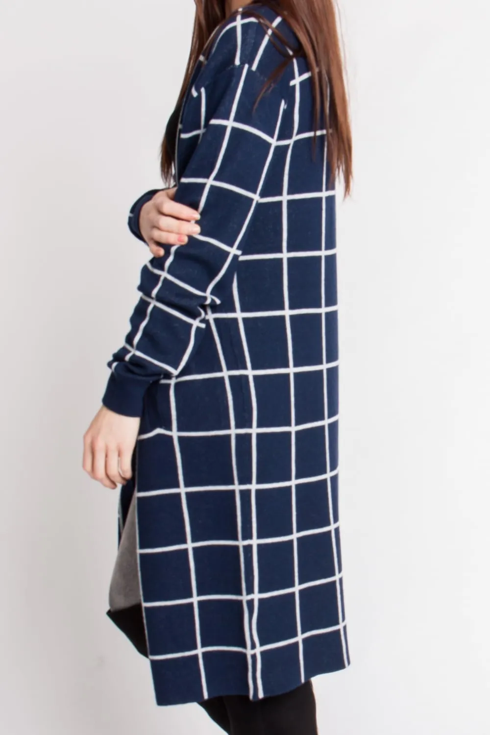 Longline Grid Check Cardigan