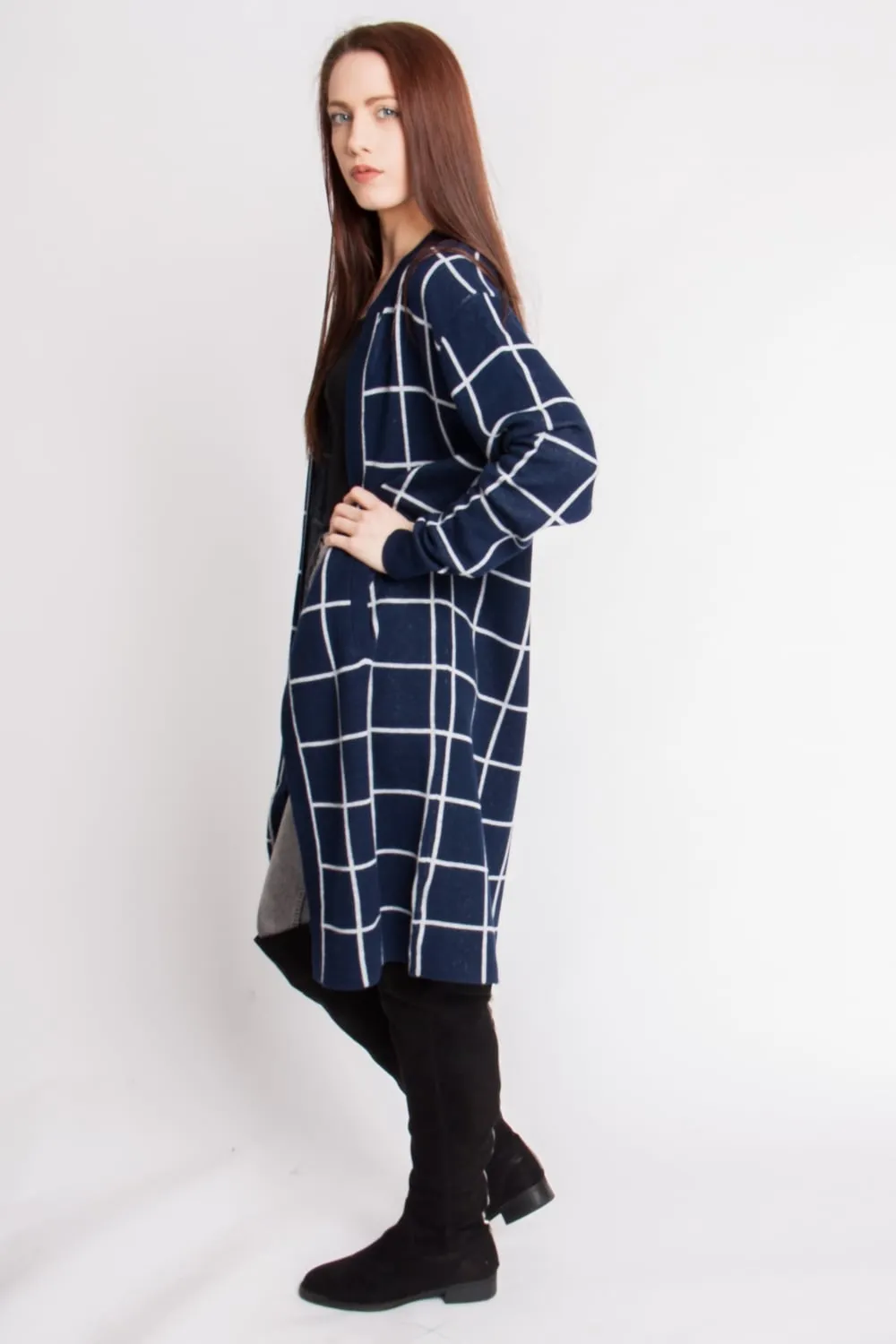 Longline Grid Check Cardigan