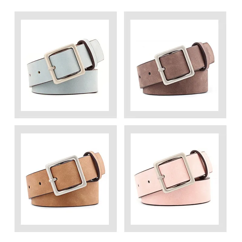 MaiKun Women Leather Belts for Jeans Luxury brand Designer Belts Female Square Metal Pin Buckle Belt