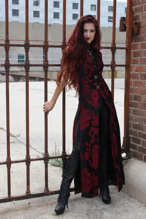 NECROMANTIC COAT/VEST - RED ON BLACK VELVET BROCADE