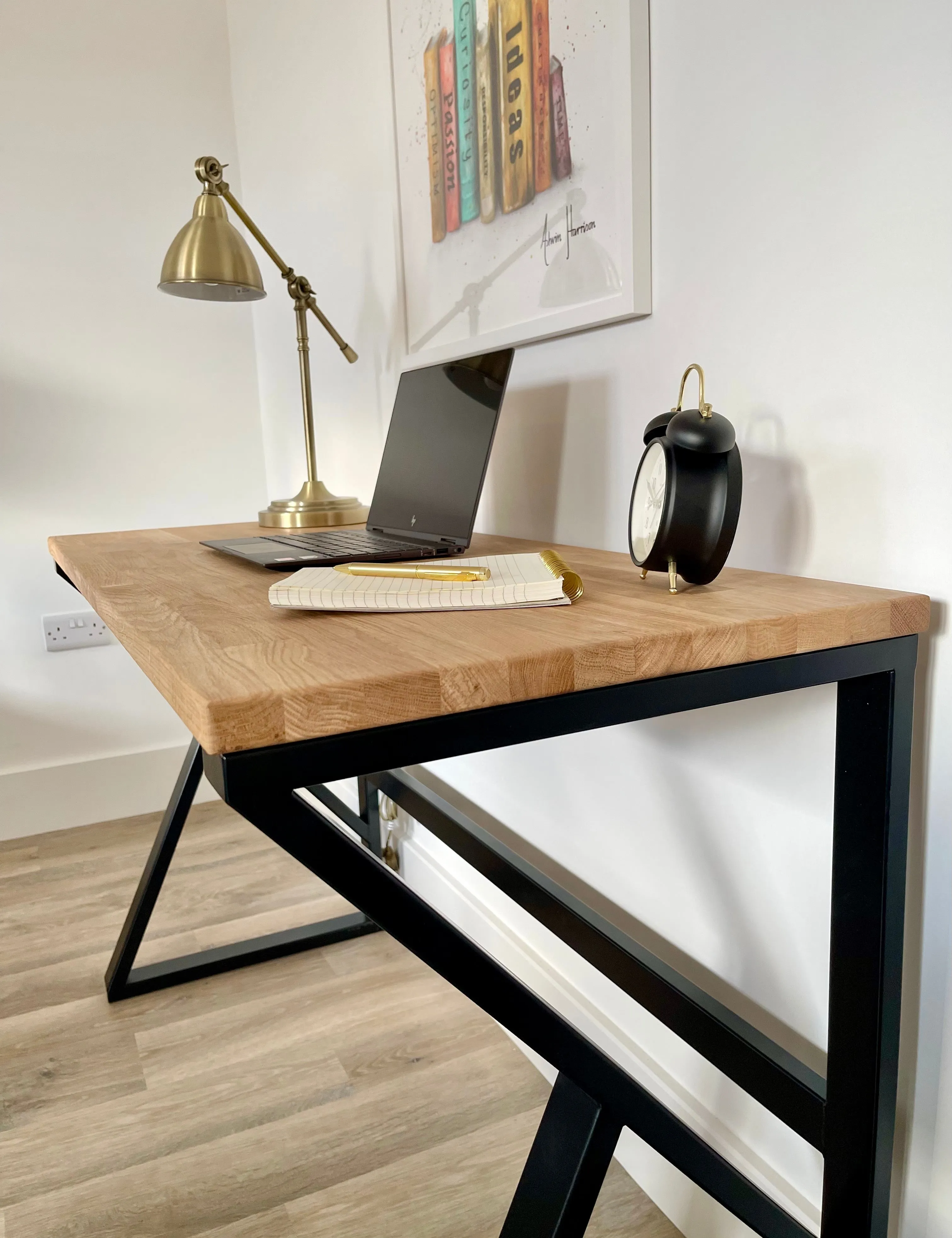 Oak Topped Matte Black Metal Office Desk