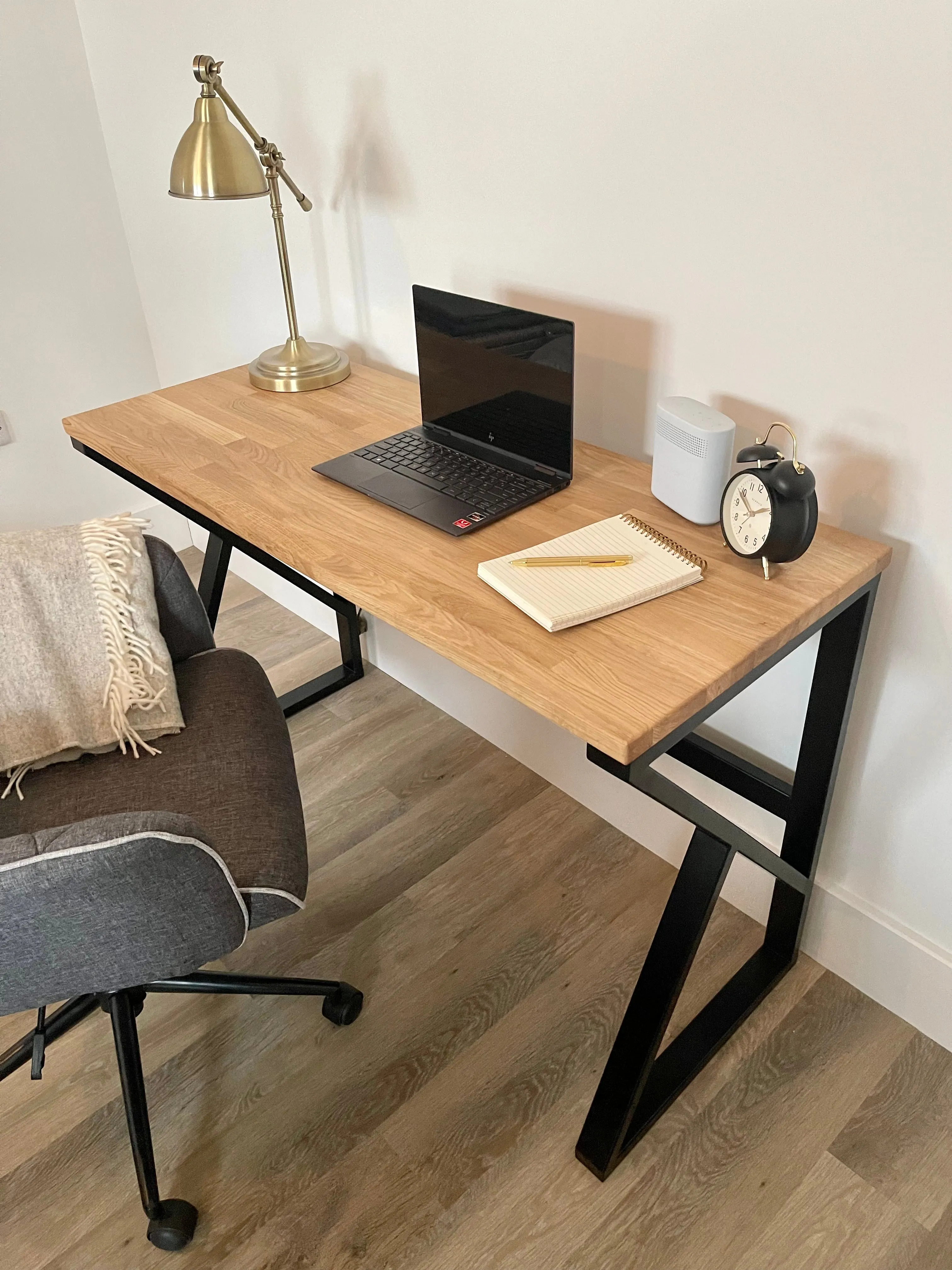 Oak Topped Matte Black Metal Office Desk