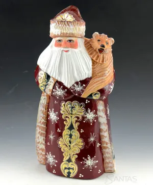 Ornate Wood Santa and Happy Bear