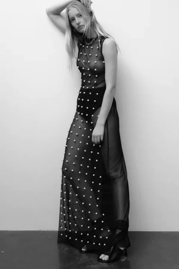 Pearl Embellished Dress in Black