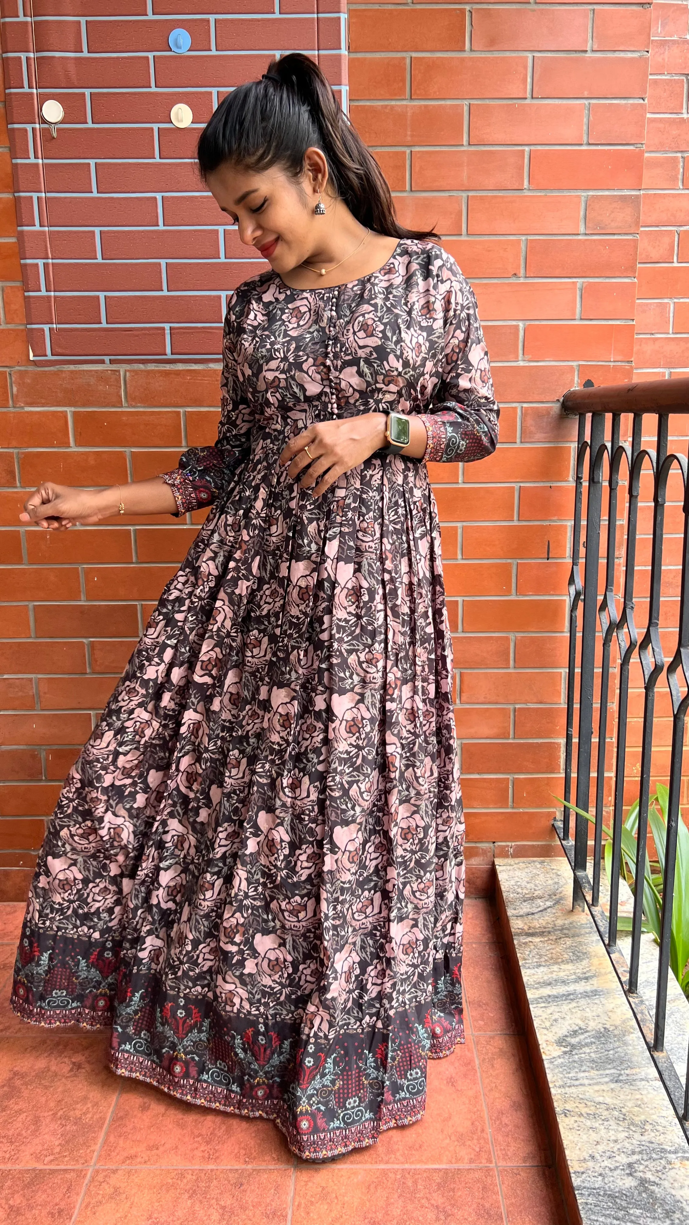 Pure muggu silk rose floral embroidery gown