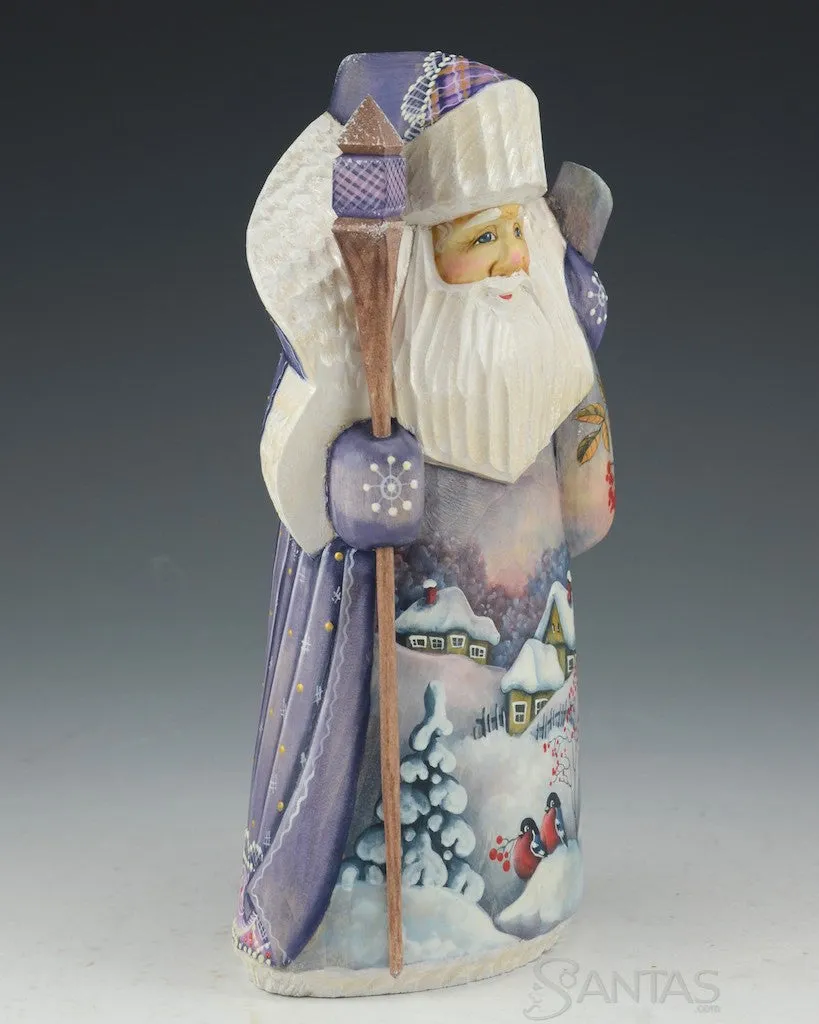 Purple and Pearl Scenic Russian Santa with Toy Bag