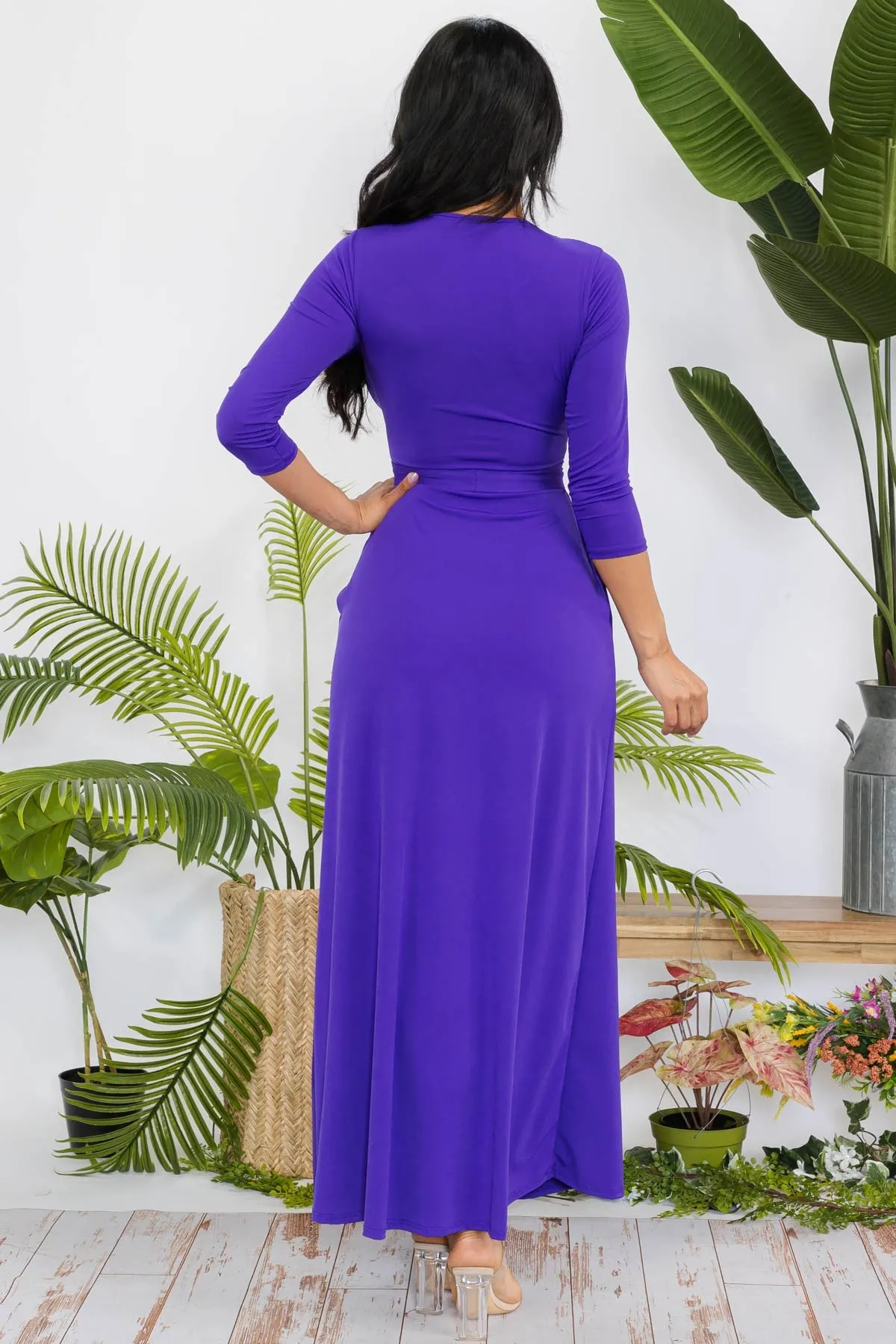 SAN149X-SOLID - 3/4 SLEEVE MAXI DRESS