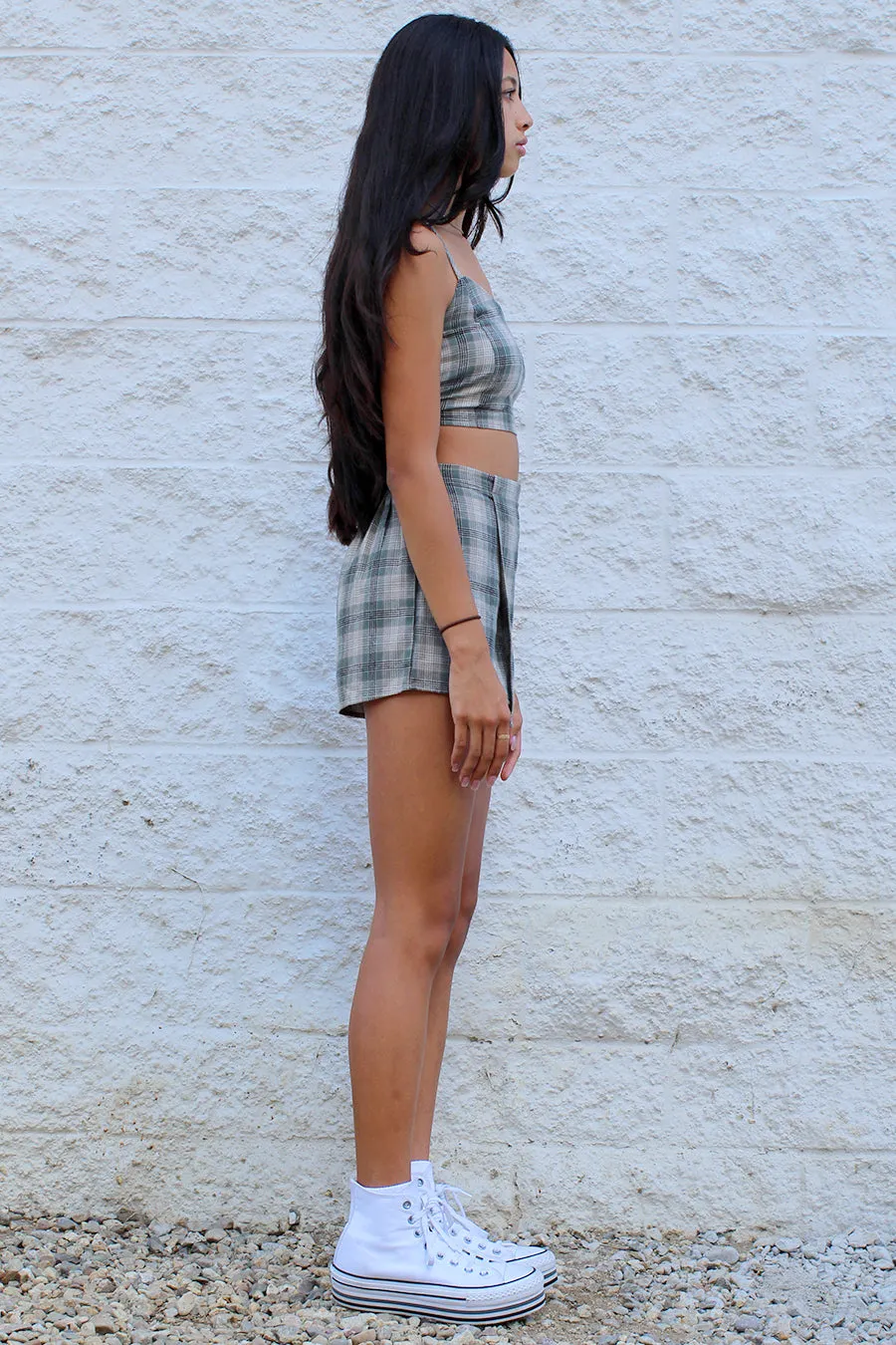 Skorts - Flannel Green Beige Plaid